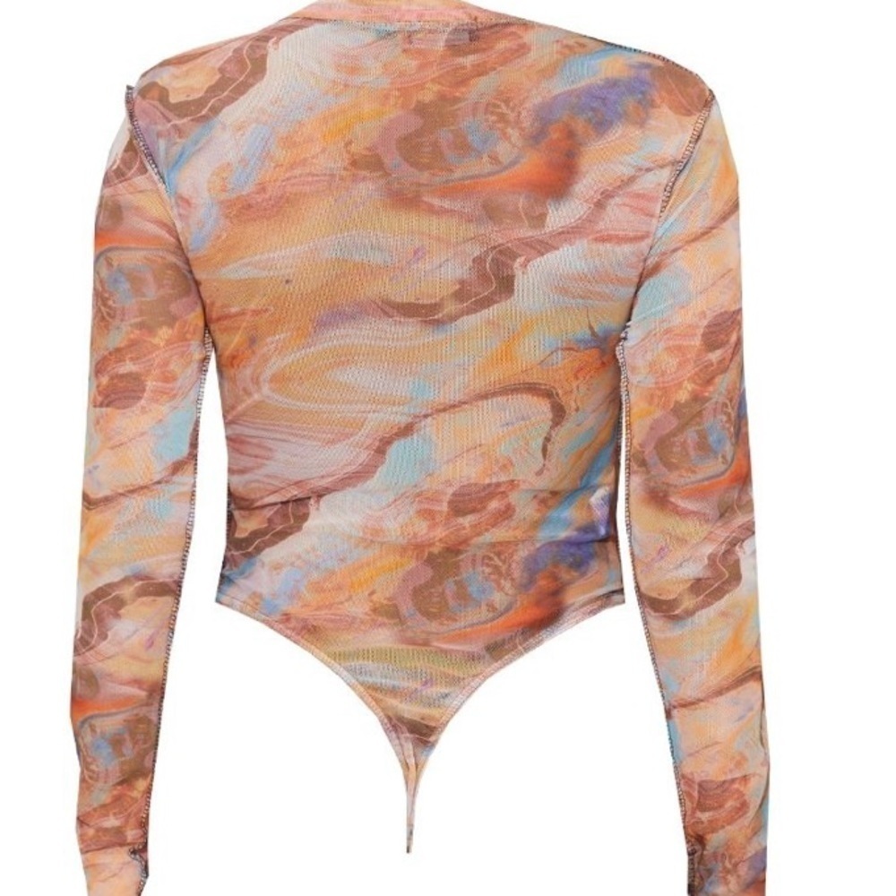NWT PrettyLittleThing Body Suit Brown Marble Printed Mesh Contrast Stitch 6 - Picture 3 of 8